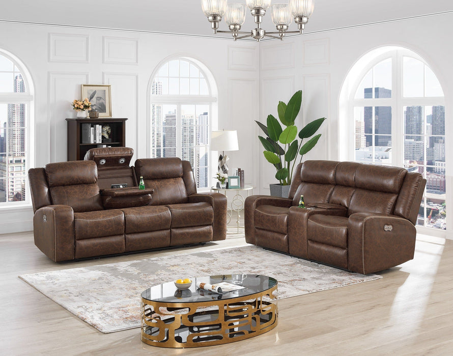 Atticus Brown Faux Leather Power Reclining Sofa & Loveseat Set