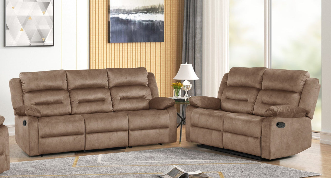 Bronzing Brown Fabric Reclining Sofa And Loveseat Set