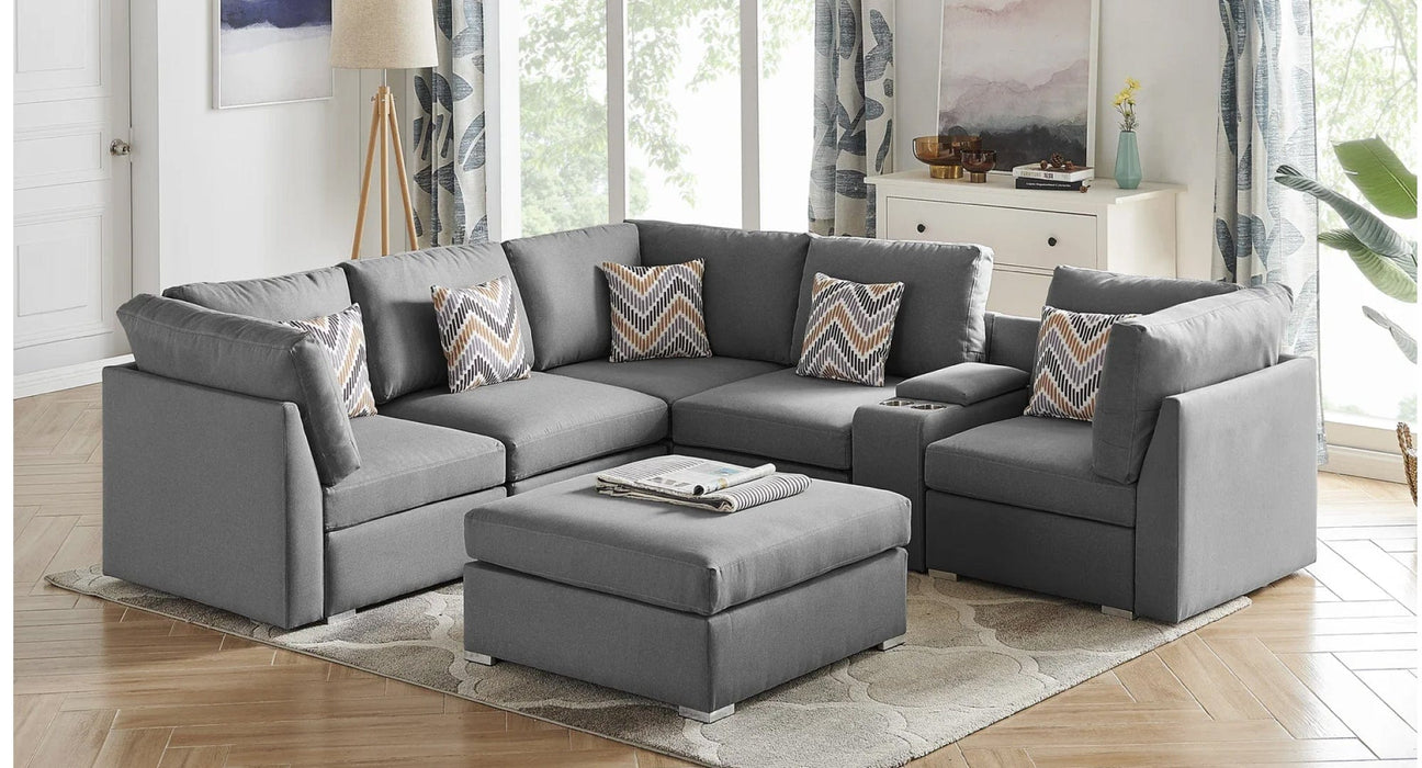 Amara Gray Linen Blend Modular Sectional Sofa