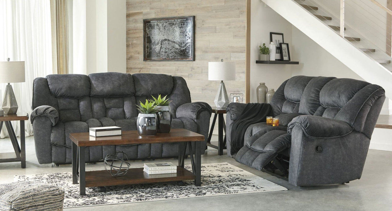 Capehorn Gray Polyester Blend Reclining Sofa And Loveseat Set