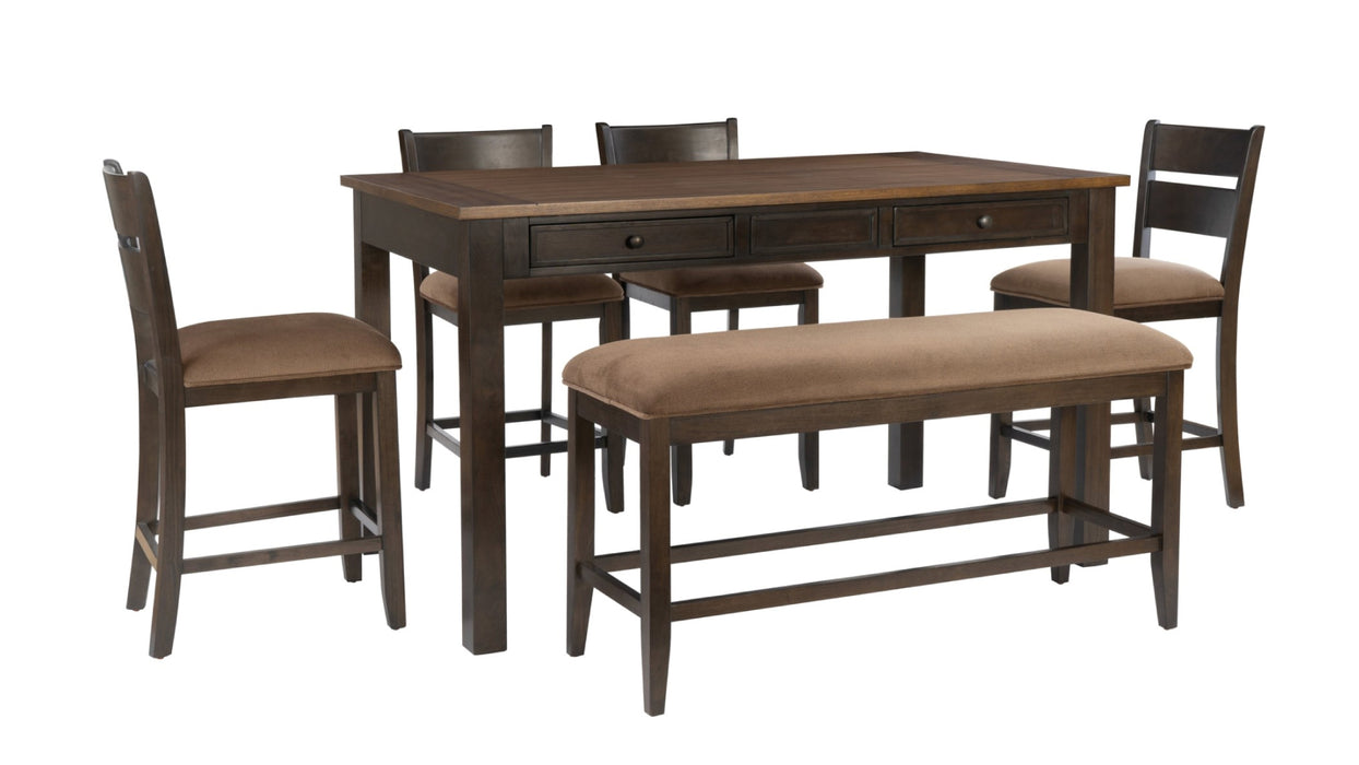 6pc Dining Table, Chair & Bench Set