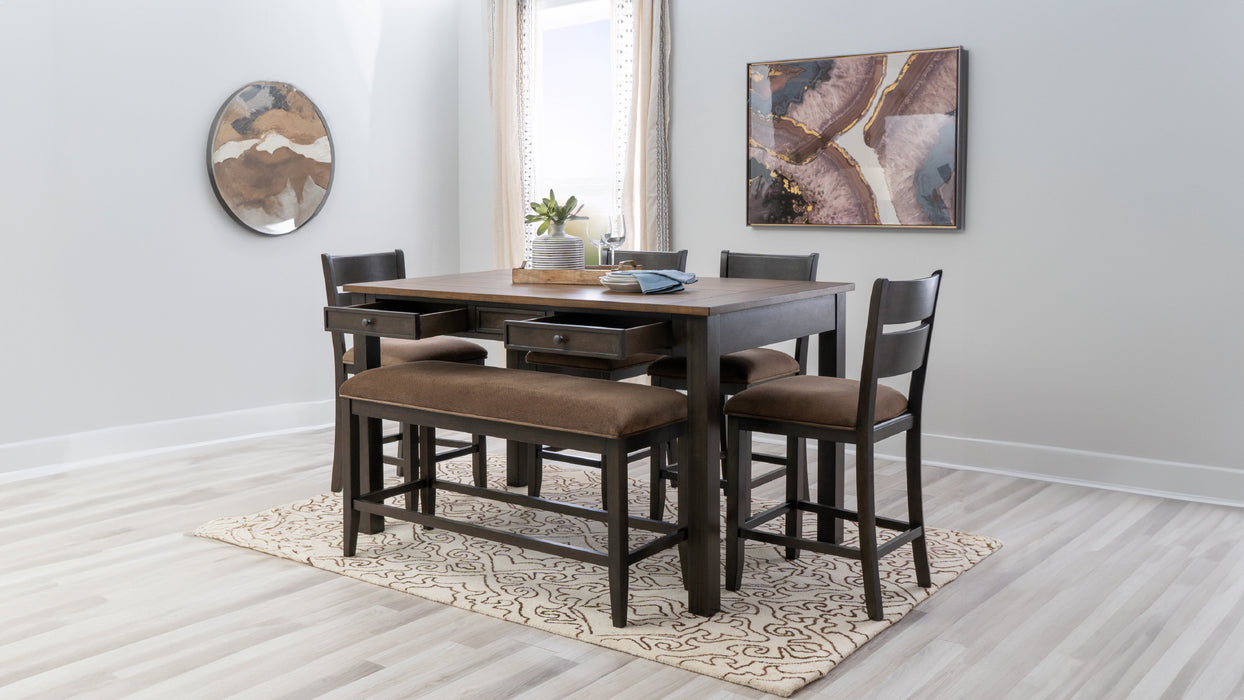 6pc Dining Table, Chair & Bench Set