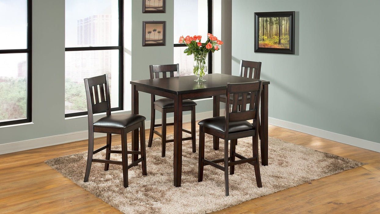 Americano Brown Wood Counter Height 5pc Dining Table & Chair Set