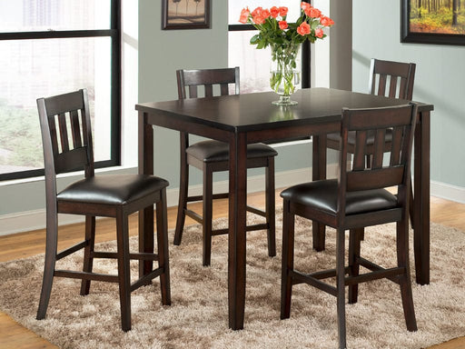 Americano Brown Wood Counter Height 5pc Dining Table & Chair Set