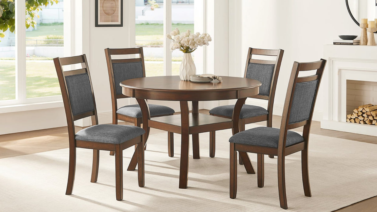 Amy Brown Wood And Upholstered Standard Height 5pc Dining Table & Cha