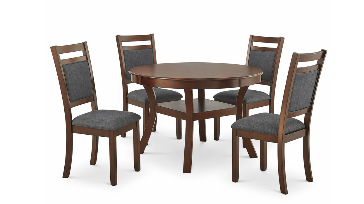 Amy Brown Wood And Upholstered Standard Height 5pc Dining Table & Cha
