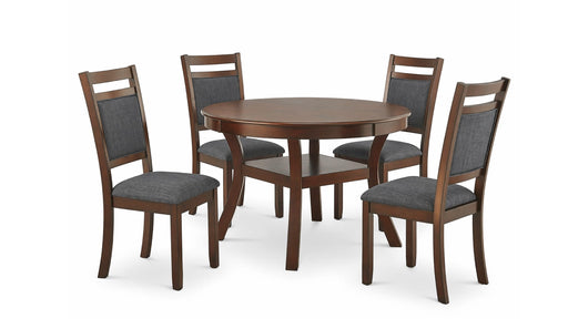 Amy Brown Wood And Upholstered Standard Height 5pc Dining Table & Cha