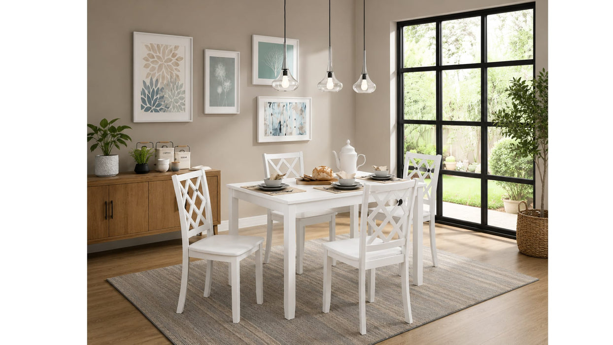 Astoria White Wood Standard Height 5pc Dining Table & Chair Set