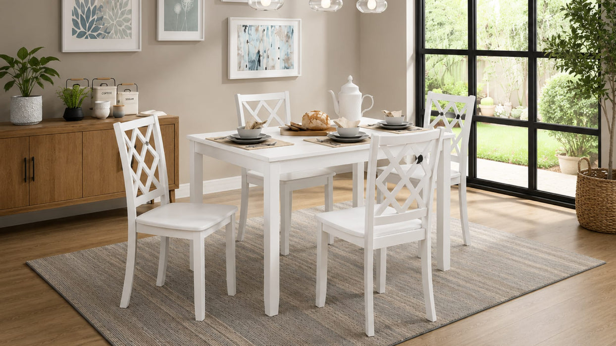 Astoria White Wood Standard Height 5pc Dining Table & Chair Set
