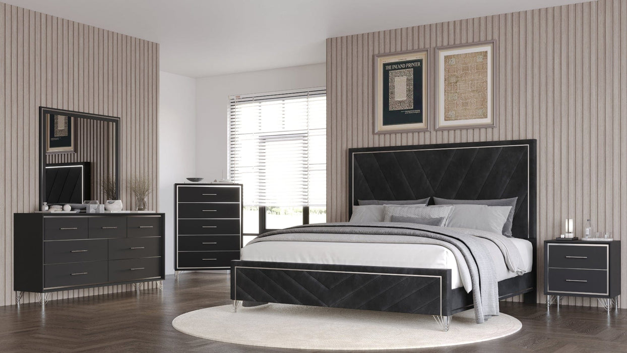 Ava Black Wood And Upholstered Queen Bedroom Set