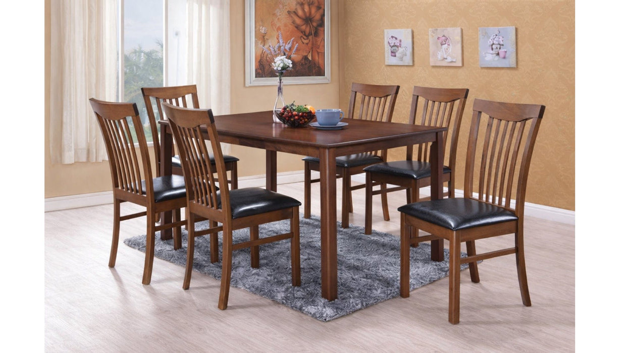 Avalon Brown Wood And Upholstered Standard Height 7pc Dining Table &