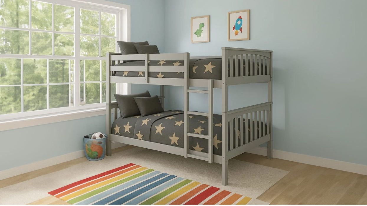 Bella Gray Wood Twin Over Twin Bunk Bed