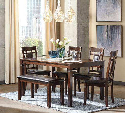 Bennox Brown Wood And Upholstered Standard Height 6pc Dining Table &