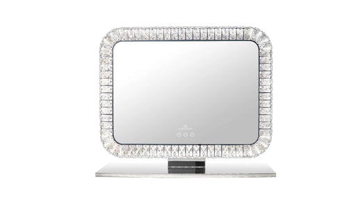 Bling landscape vanity mirror with crystal-style frame on a stand