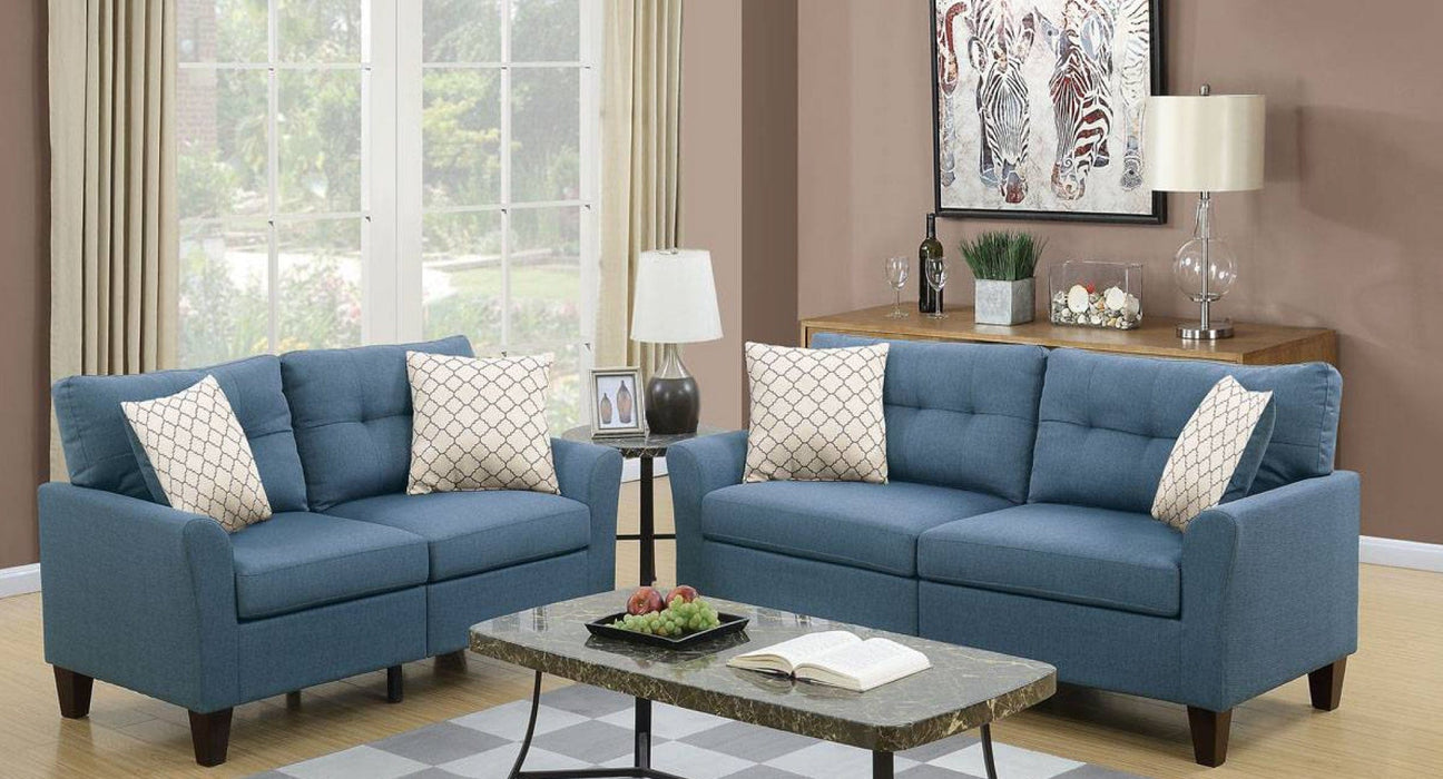 Blue Blue Polyfiber Sofa & Loveseat Set