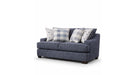 Bluesky denim blue fabric loveseat with accent pillows