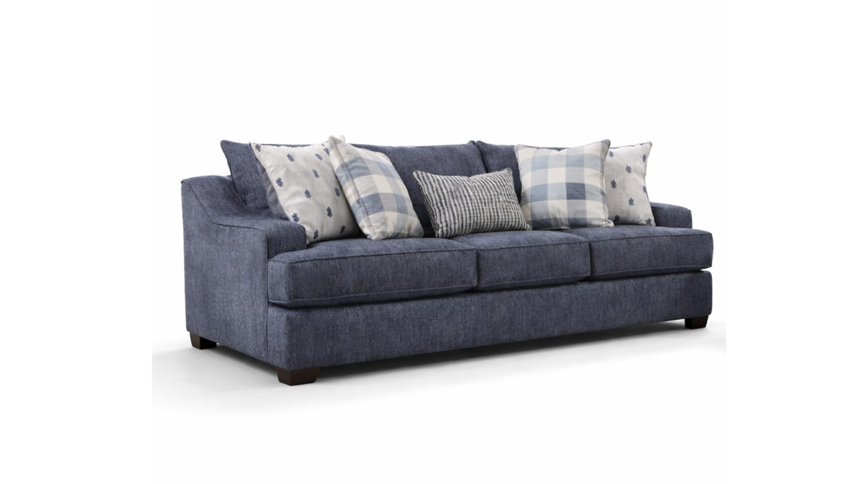 Bluesky denim blue fabric sofa with accent pillows