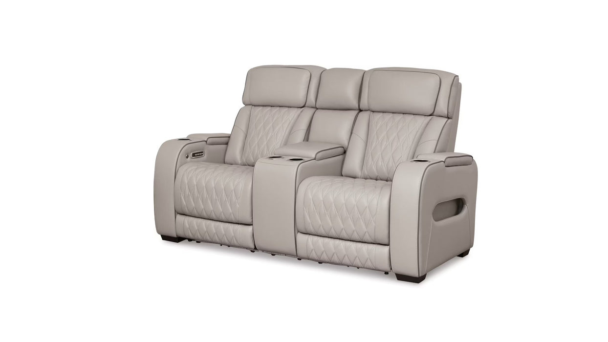 Boyington Gray Faux Leather Power Reclining Sofa & Loveseat Set