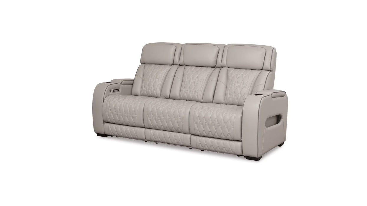 Boyington Gray Faux Leather Power Reclining Sofa & Loveseat Set