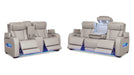 Boyington Gray Faux Leather Power Reclining Sofa & Loveseat Set