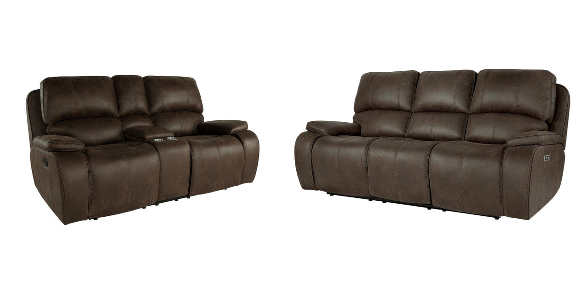 Brooking Brown Faux Leather Power Reclining Sofa & Loveseat Set