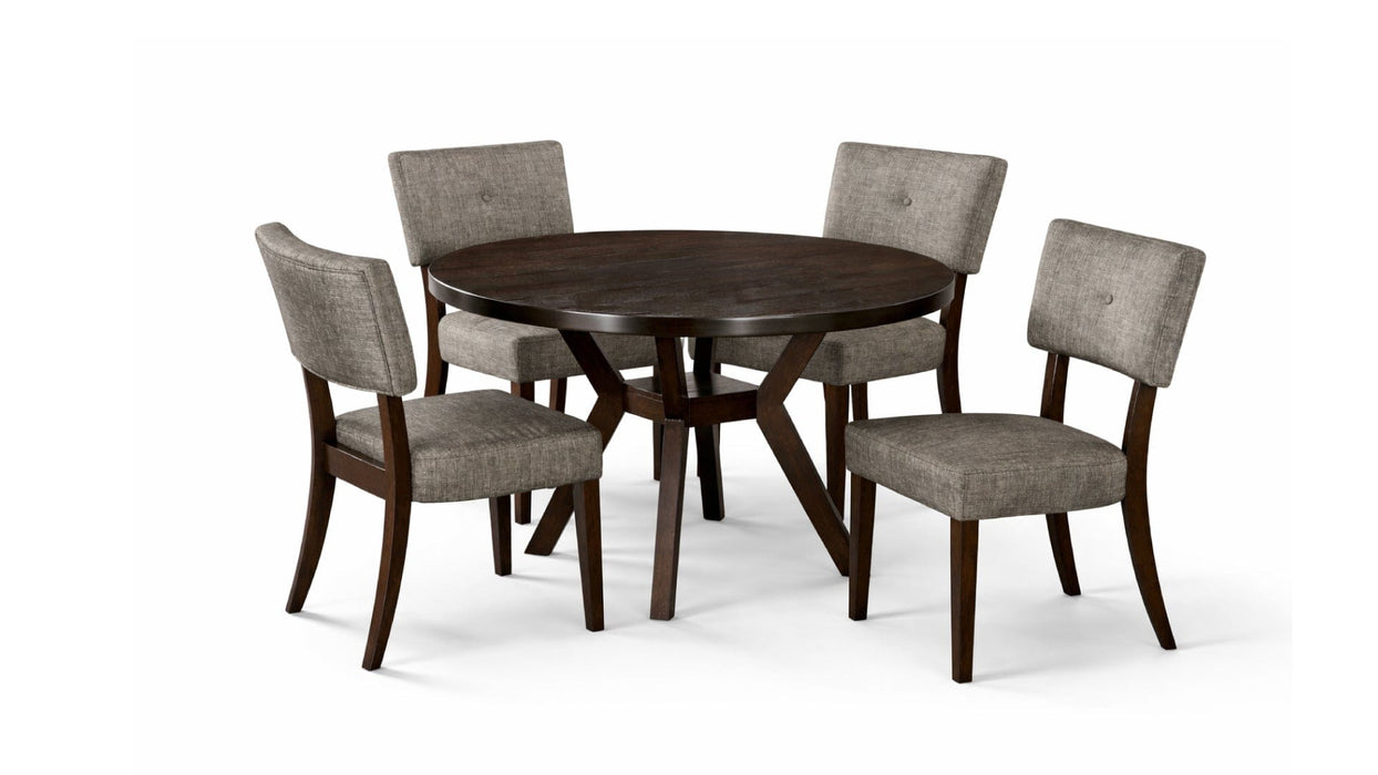 Brown Wood And Upholstered Standard Height 5pc Dining Table & Chair S