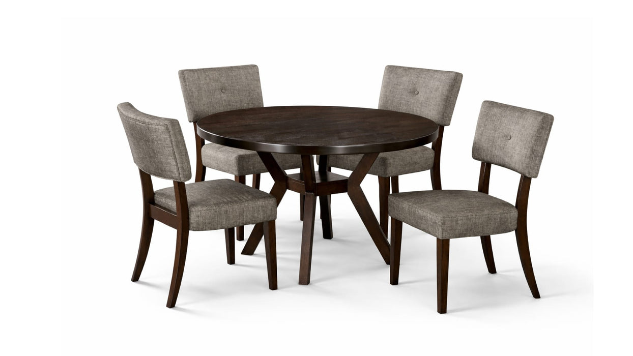 Brown Wood And Upholstered Standard Height 5pc Dining Table & Chair S