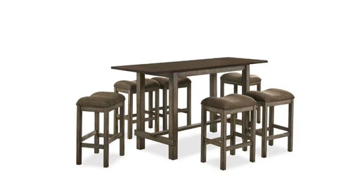 Brown Wood Counter Height 7pc Dining Table & Chair Set