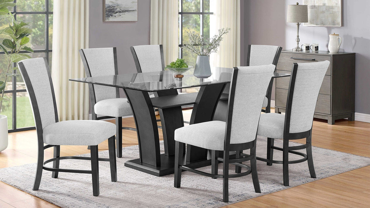 Camila Black Wood And Upholstered Standard Height 7pc Dining Table &