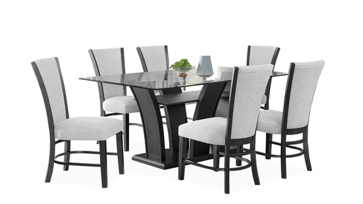 Camila Black Wood And Upholstered Standard Height 7pc Dining Table &