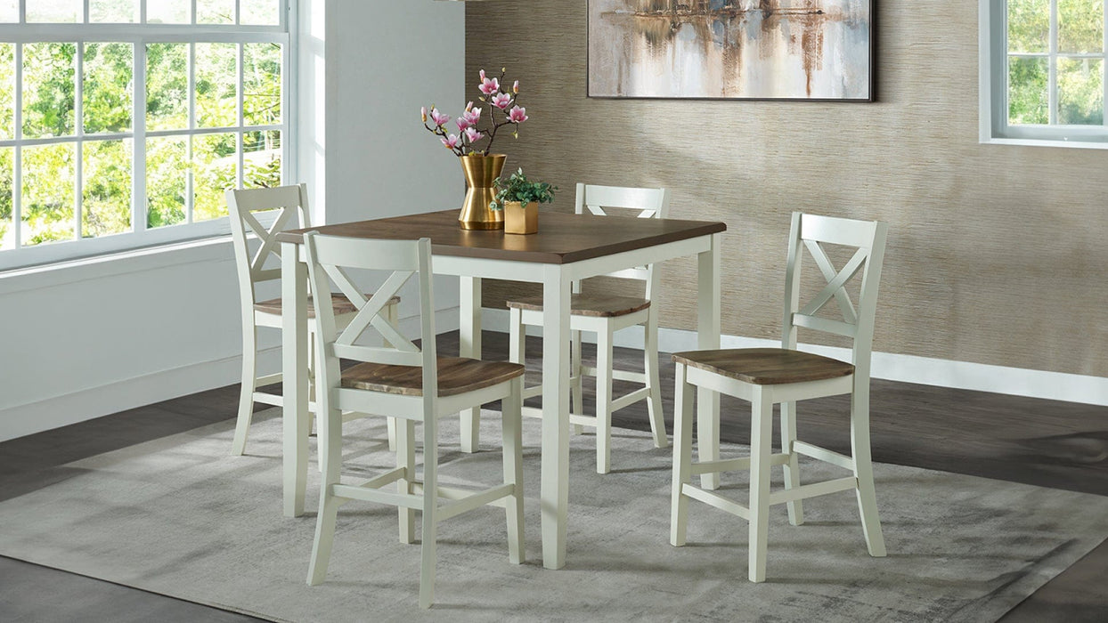 Carmel White Wood Counter Height 5pc Dining Table & Chair Set