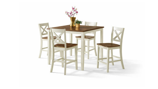 Carmel White Wood Counter Height 5pc Dining Table & Chair Set