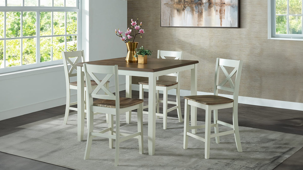 Carmel White Wood Counter Height 5pc Dining Table & Chair Set
