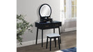 Cecilia Black Wood And Upholstered Vanity Desk And Stool