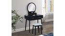 Cecilia Black Wood And Upholstered Vanity Desk And Stool