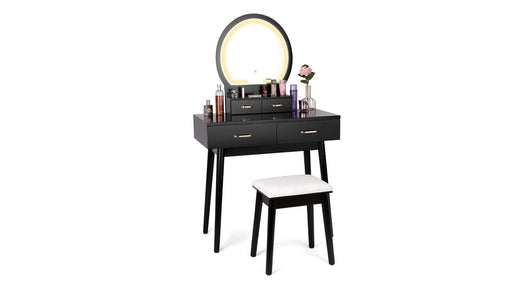 Cecilia Black Wood And Upholstered Vanity Desk And Stool