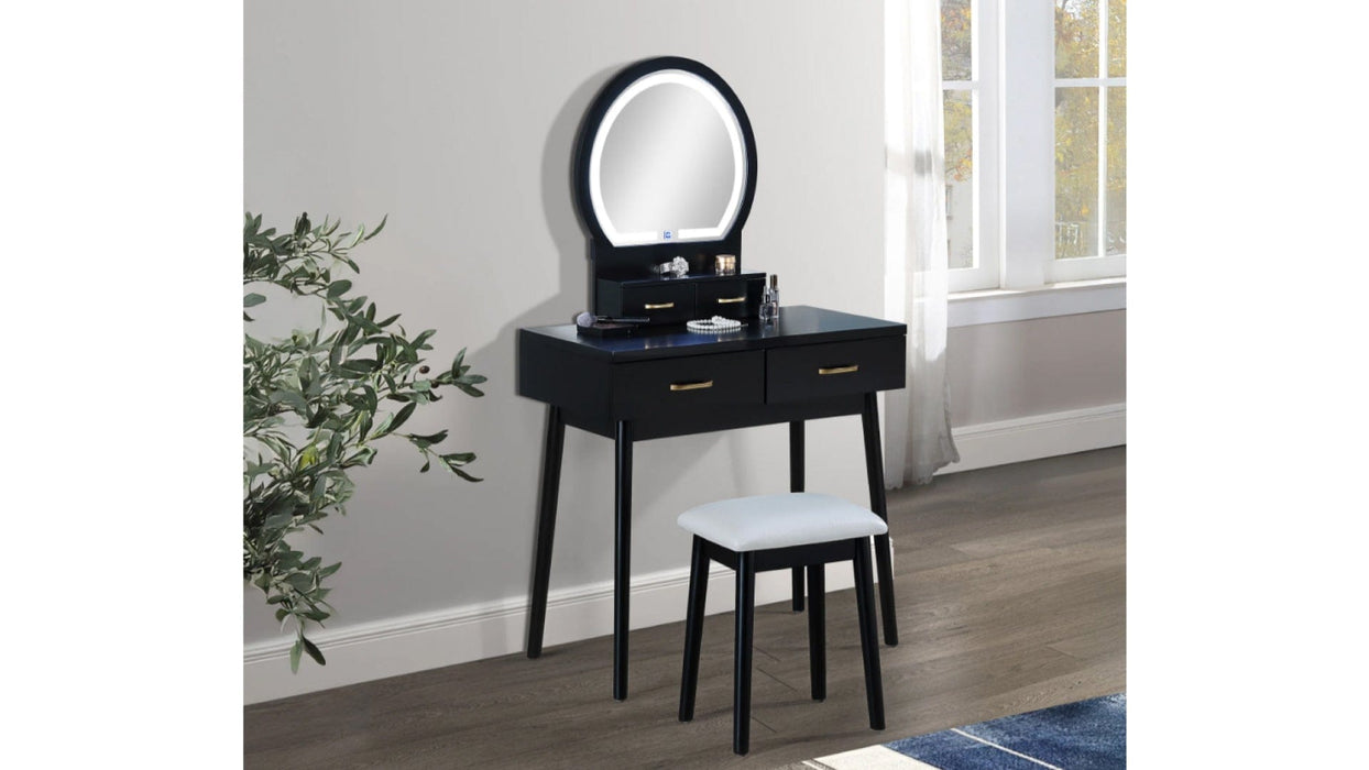 Cecilia Black Wood And Upholstered Vanity Desk And Stool