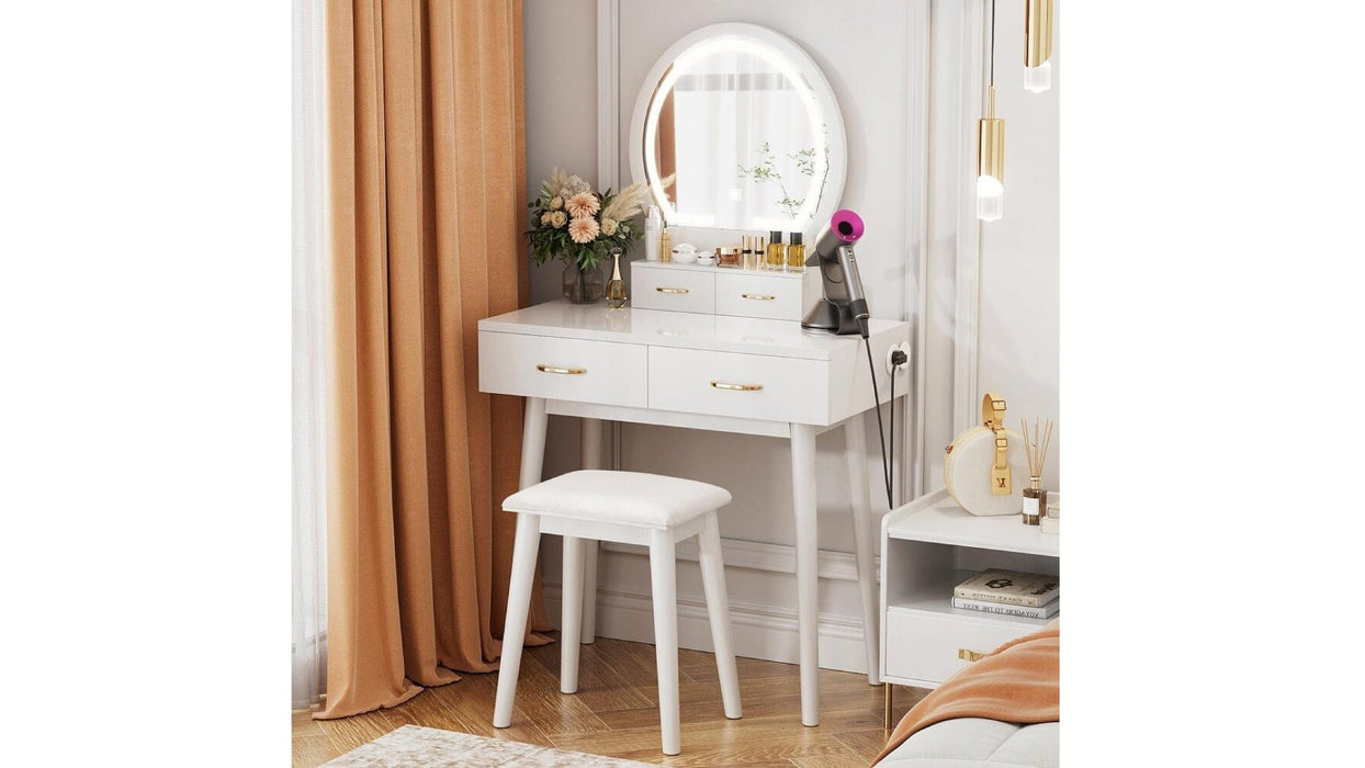 Cecilia White Wood And Upholstered Vanity