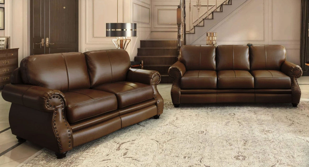 Charleston Brown Leather Match Sofa & Loveseat Set