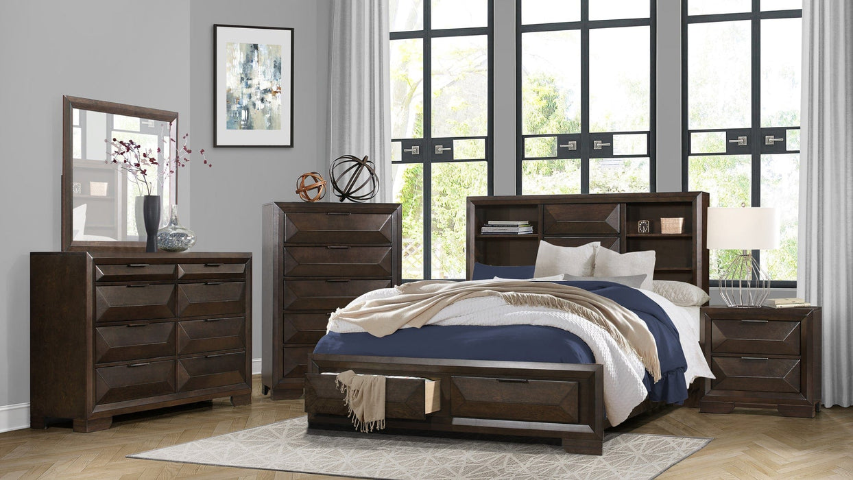 Chesky Brown Wood Queen Bed