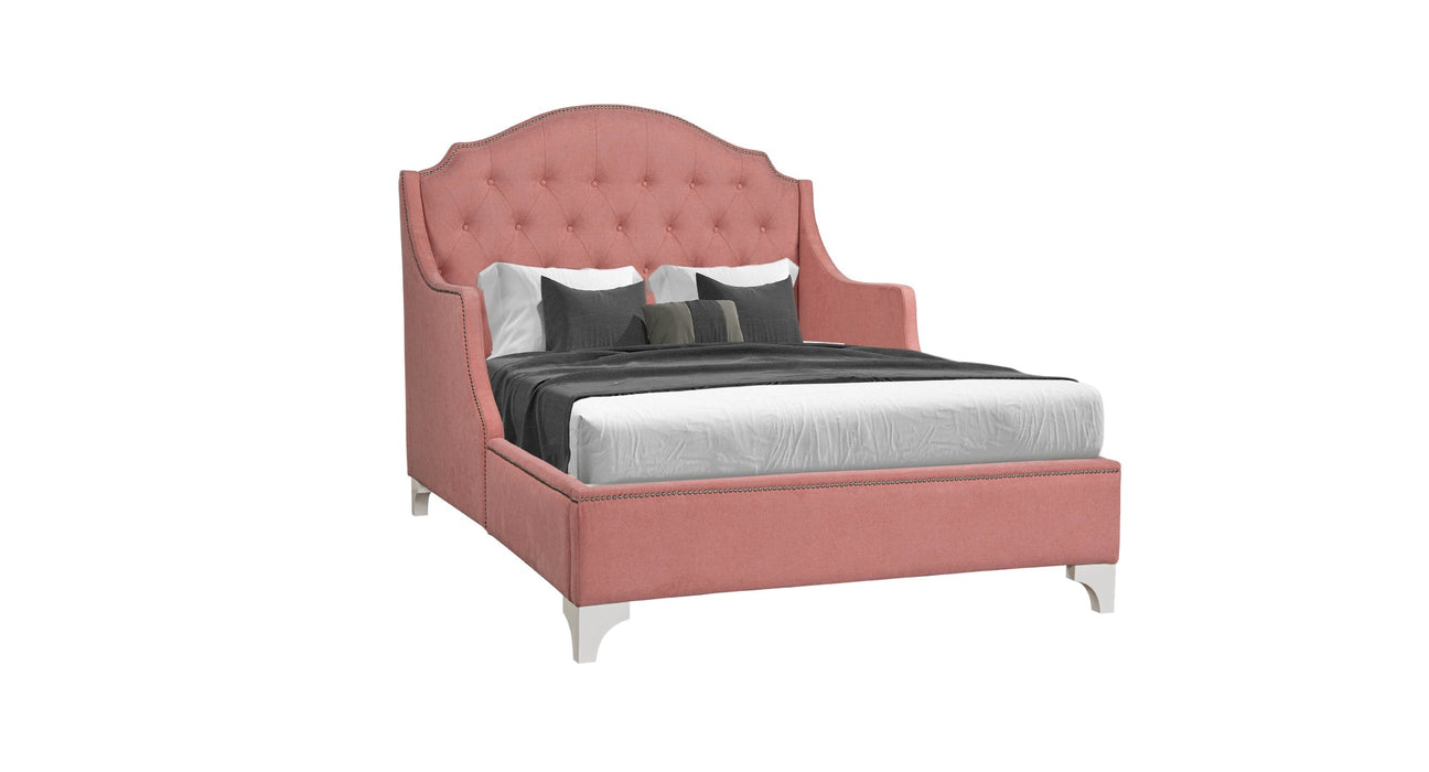 Coral Pink Wood And Upholstered Twin Bed