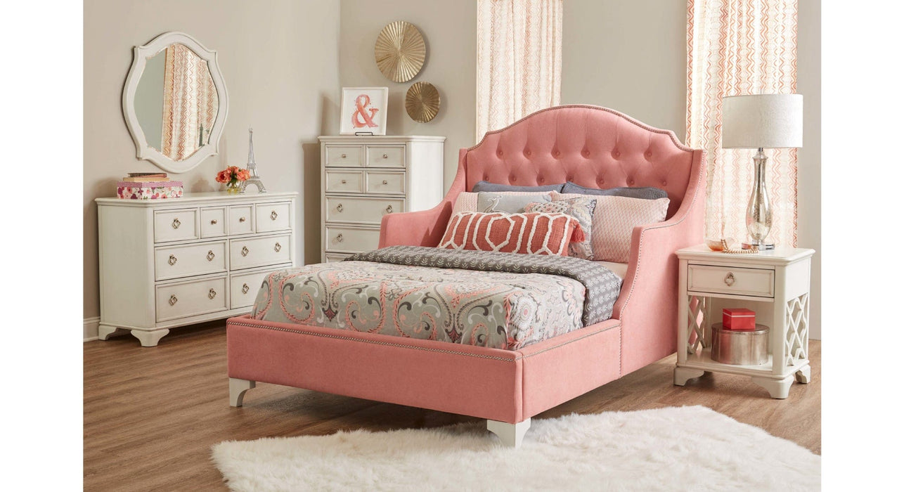 Coral Pink Wood And Upholstered Twin Bed