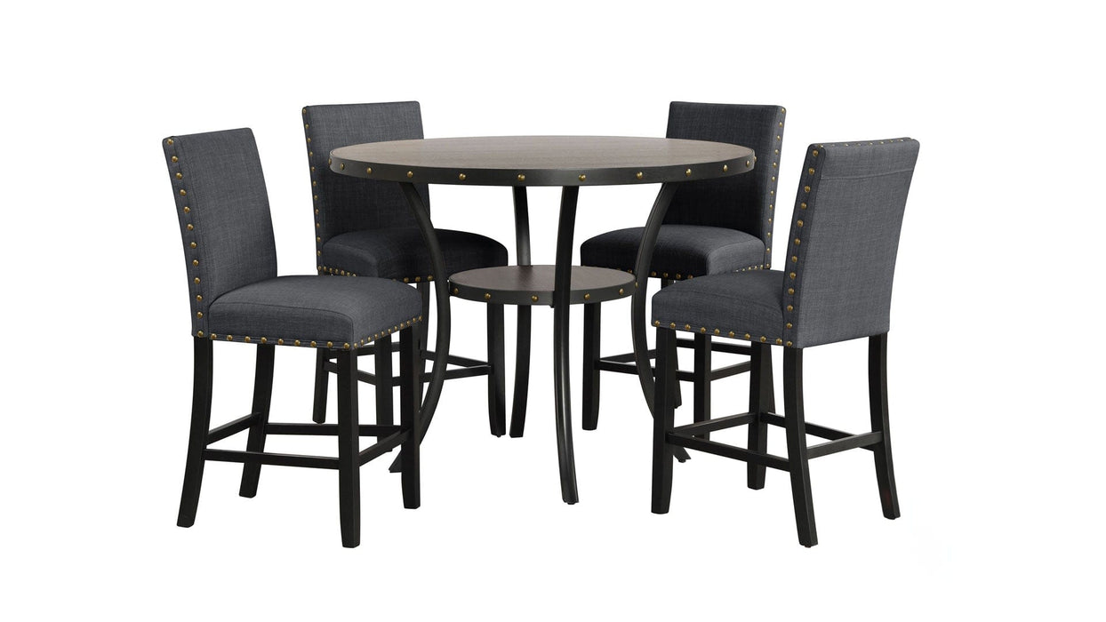 Crispin Smoke Gray Wood Counter Height 5pc Dining Table & Chair Set