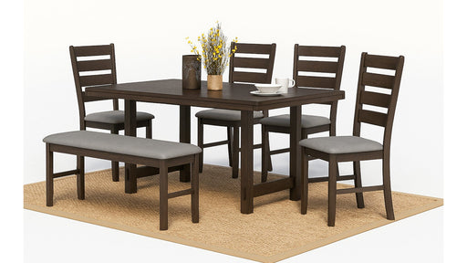 Emery Brown Wood And Upholstered Standard Height 6pc Dining Table, Ch