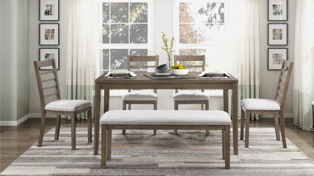 Emilia Brown Wood And Upholstered Standard Height 6pc Dining Table, C