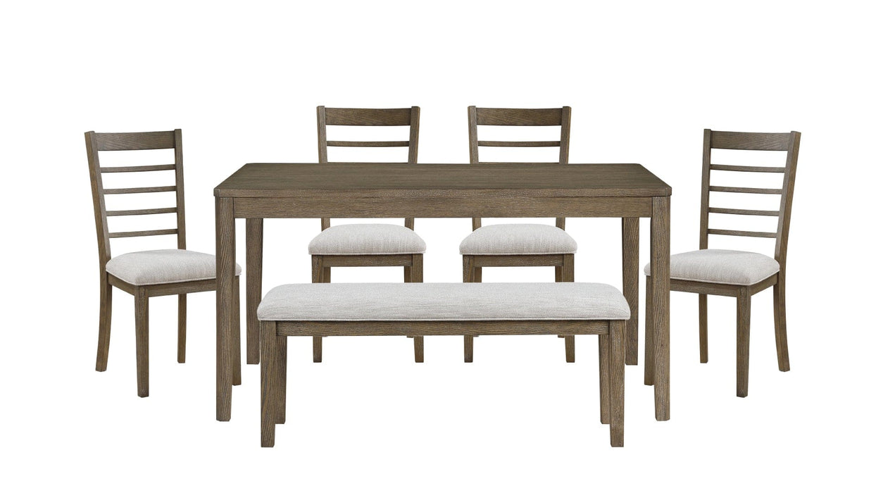 Emilia Brown Wood And Upholstered Standard Height 6pc Dining Table, C