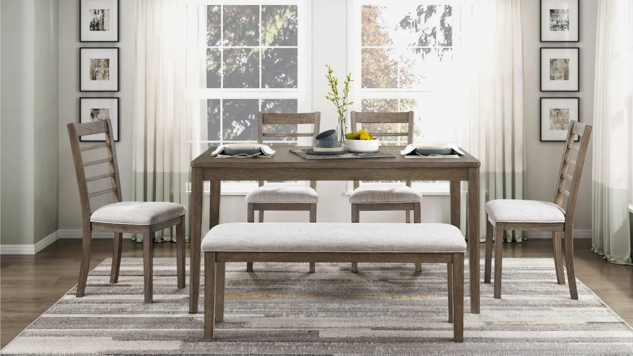 Emilia Brown Wood And Upholstered Standard Height 6pc Dining Table, C