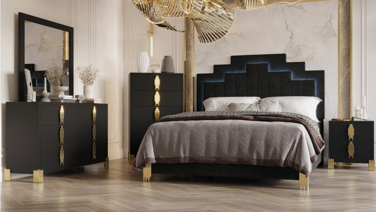 Empire Black Wood And Upholstered Queen Bedroom Set