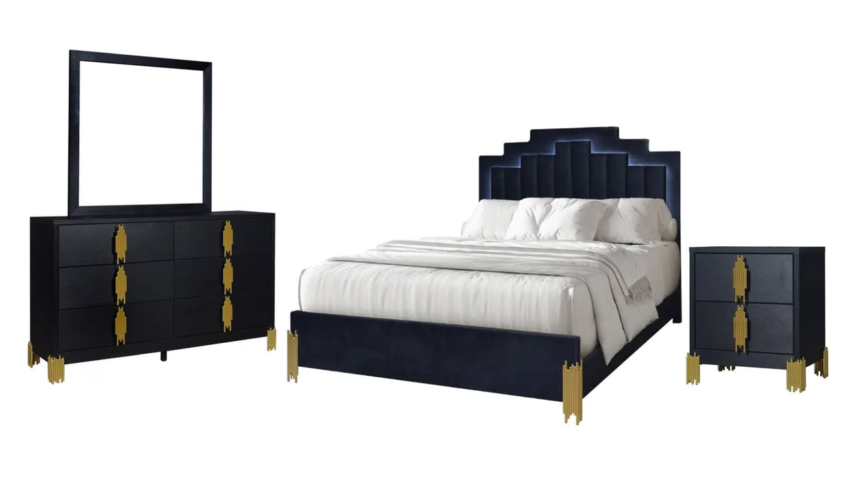 Empire Black Wood And Upholstered Queen Bedroom Set