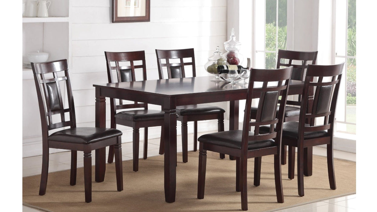 F2294 Brown Wood And Upholstered Standard Height 7pc Dining Table & C